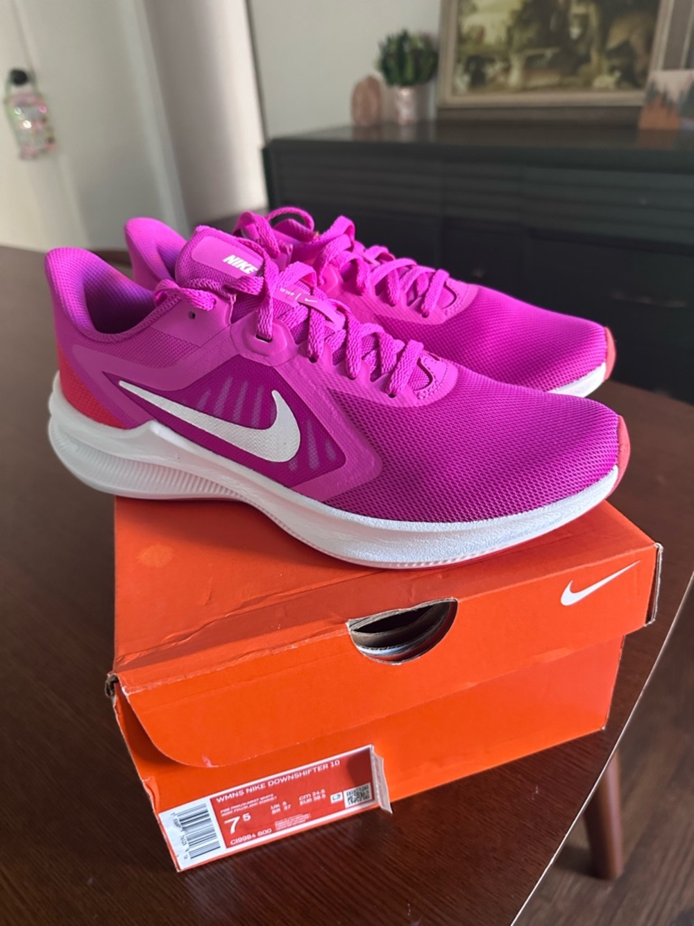 Nike Women's Vibrant Pink Athletic Running Shoes with White Swoosh